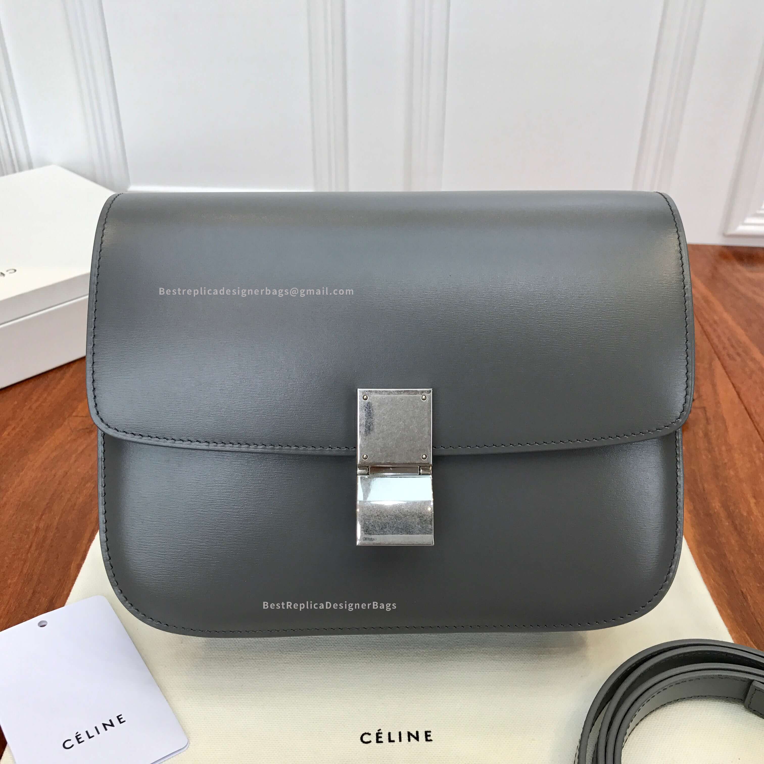 Celine Medium Classic Box Bag Kohl Calfskin
